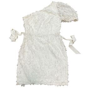 Adrianna Papell White One Shoulder Floral Lace Sheath Dress Women’s 4 Elegant